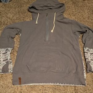 Ampersand Ave Half Zip Hoodie Sweatshirt | NWOT | Gray With Geometric Detail